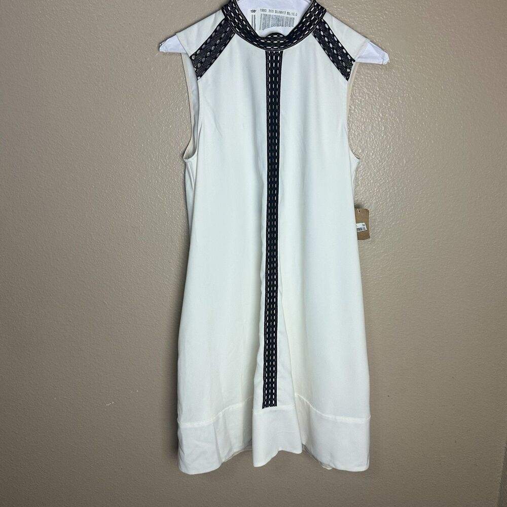 Rachel Rachel Roy Ivory Shift Dress Woman Size Medium Black Trim Sleeveless